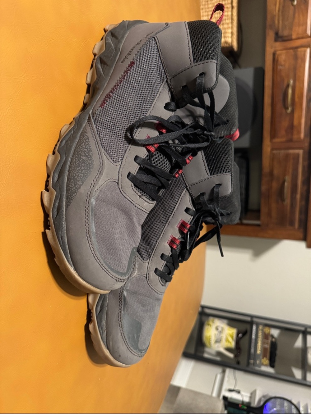 Columbia Gray Athletic Trail Shoes with Red Accents